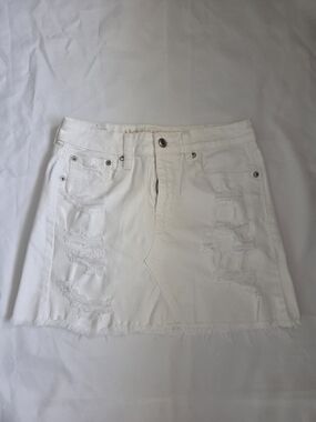 White Distressed Denim Mini Skirt - Women's